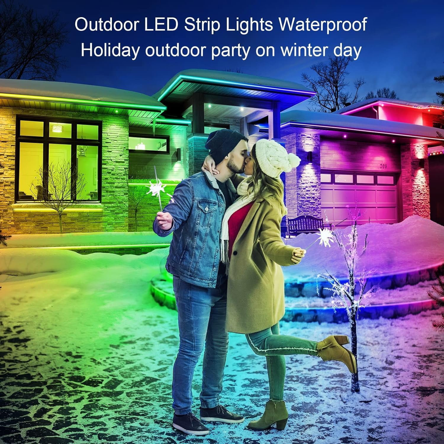 50ft Outdoor LED Strip Lights Waterproof with self-Adhesive Back,IP68 Outside Led Lights Strips Waterproof with Bluetooth App Remote,Music Sync RGB Exterior Led Rope Lights,for Balcony,Deck