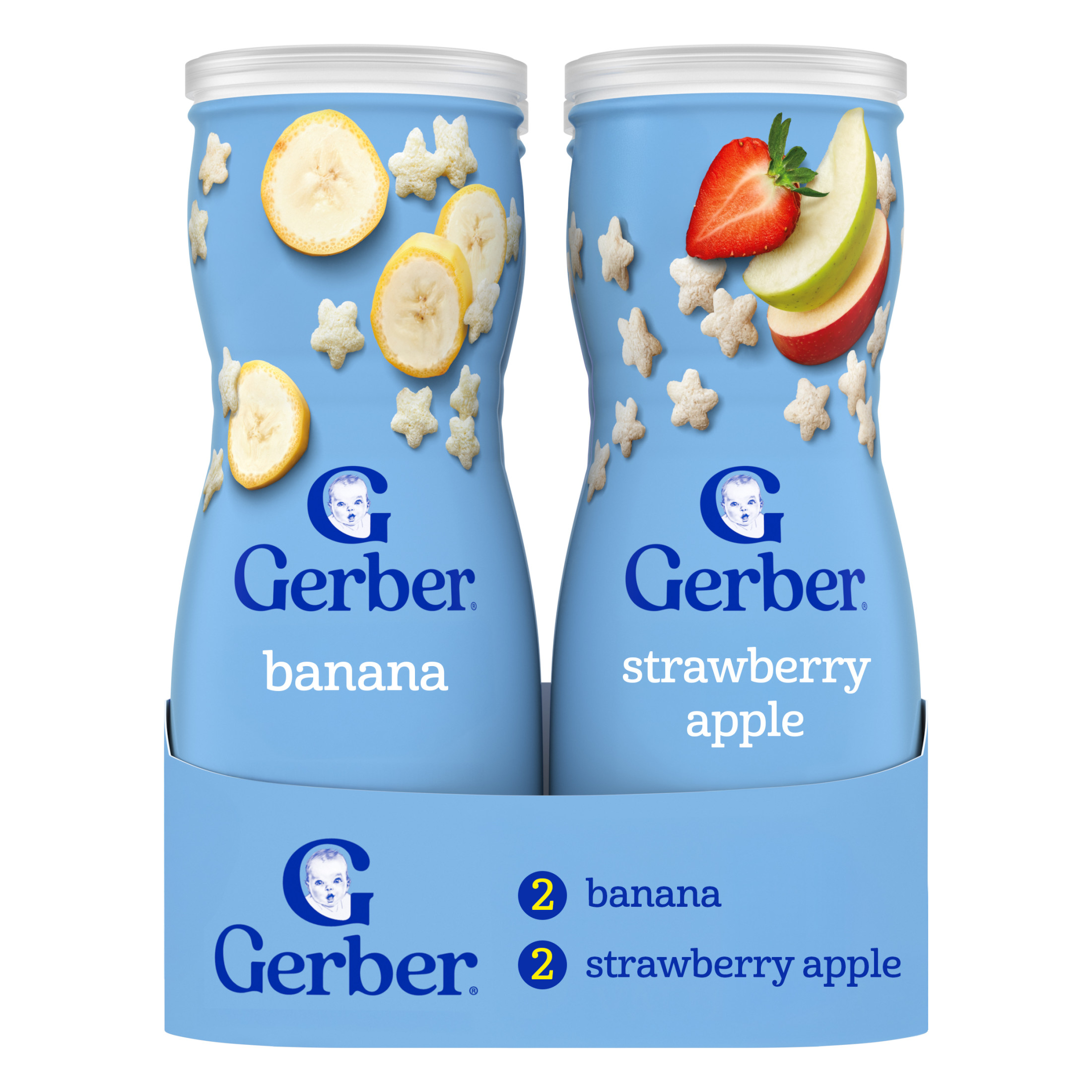 Gerber Snacks for Baby Grain & Grow Puffs, Banana & Apple Strawberry Variety Pack, 1.48 oz Canister (4 Pack)