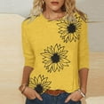 thumbnail image 2 of BangWanChi 3/4 Length Sleeve Womens Tops Women's Fashion Sunflower Printed T-shirt 3/4 Sleeve Blouse Round Neck Casual Tops, 2 of 5