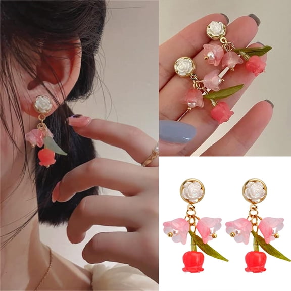 QIQUWOHUL Flower Dangle Earrings For Women Cute Pearl Earrings Fairy Statement Summer Refreshing Idyllic Holiday Earrings