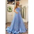 thumbnail image 3 of Vestido de fiesta Miao Duo con lentejuelas brillantes en forma de A, naranja con bolsillos, 3 of 7
