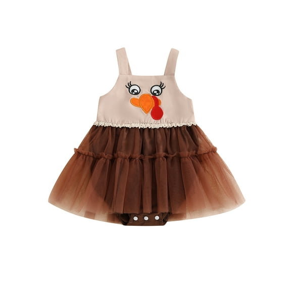 Thanksgiving Baby Girl Clothes Turkey Sleeveless Tulle Tutu Romper Dress Bodysuit with Headband