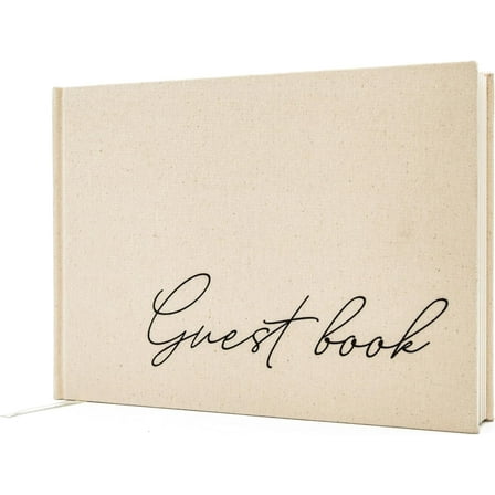 MUUJEE Cream Guest Book (Design 1) - 9.5 x 7 Real Linen Hardcover Guestbook for Wedding Ceremony Reception Signin, to Add Polaroid & Write Messages, Bridal Baby Shower Engagement Birthday Party