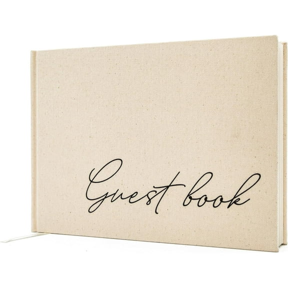 MUUJEE Cream Guest Book (Design 1) - 9.5 x 7 Real Linen Hardcover Guestbook for Wedding Ceremony Reception Signin, to Add Polaroid & Write Messages, Bridal Baby Shower Engagement Birthday Party