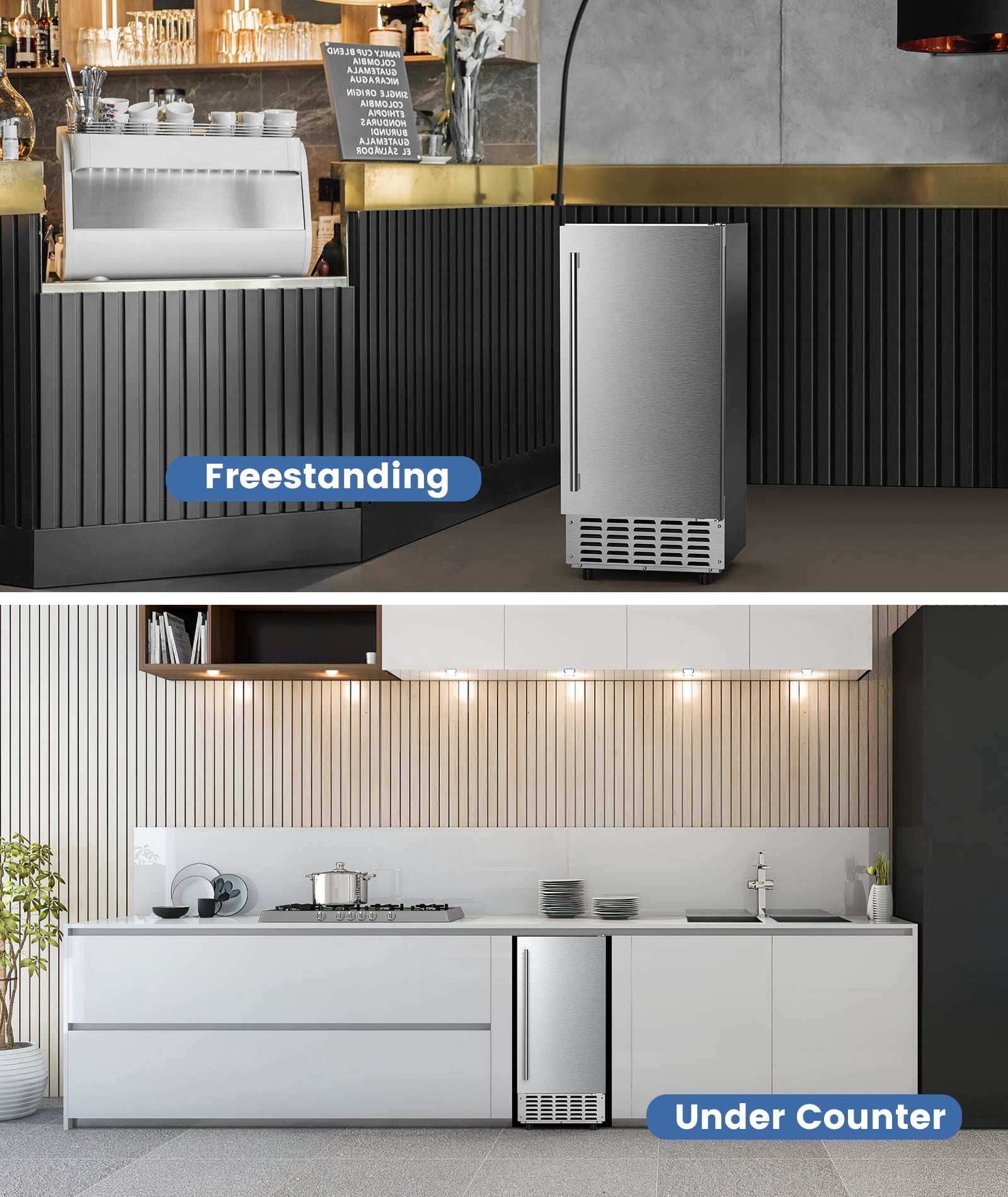 Commercial Nugget Ice Maker, 66lbs/24H Stainless Steel Under Counter Ice Maker, Self-Clean&24H Timer, Commercial Ice Machine with LCD Display, Ideal for Bar/Cafe/Restaurant