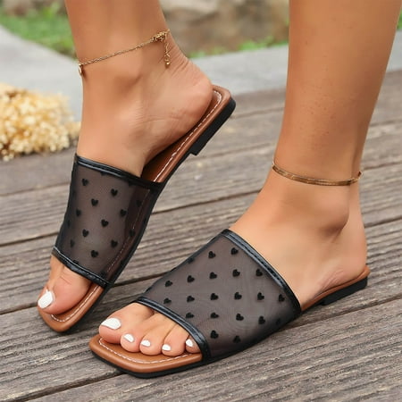 

Krdevn Slippers for Women Summer Fashion Network Love Open Toe Slippers Outdoor Beach Slippers -Black 42