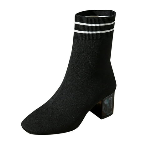 

QYZEU Women S Boots Mid Calf Women Dress Boots Women Ankle Boots Simple Solid Color Fashion Elastic Large Size Comfortable Square Toe Square Heel Thick Heel