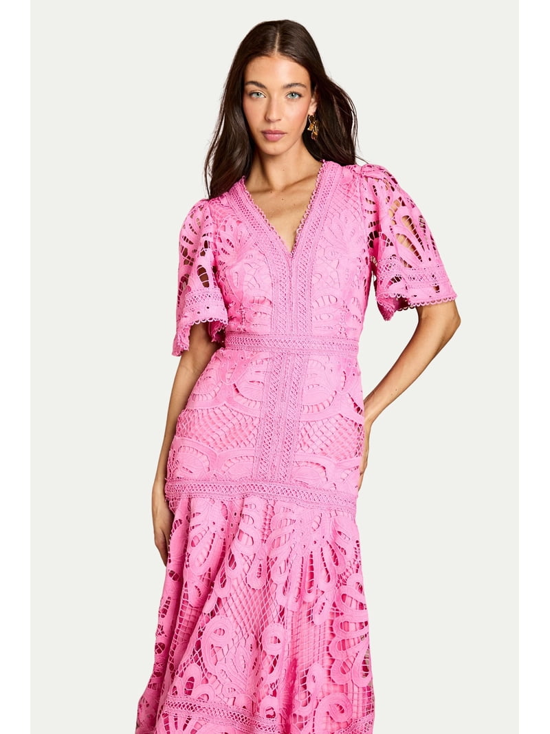 coast pink lace dress Women's Peplum Detail Lace Dress, Pink