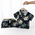 thumbnail image 3 of Kids Summer Hawaiian Shorts Set Girls Beach Vacation Outfits Short Sleeve Button Down Shirt Shorts Cotton Casual Clothes Black, 6-7T, 3 of 3
