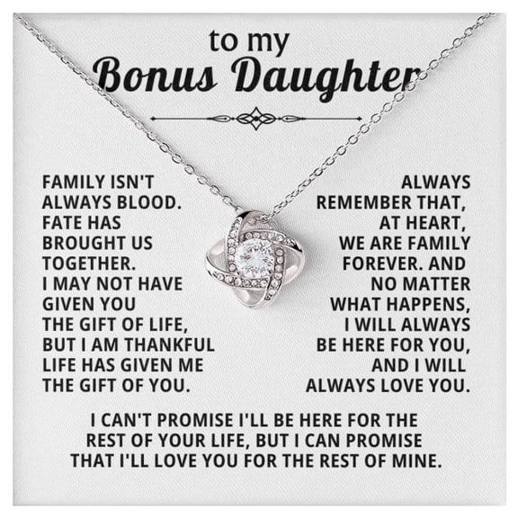 Jewelry To My Bonus Daughter From Dad, From Dad, Necklace For Bonus Daughter, Birthday, Step Daughter, Thankful Life #21, White Love Knot Necklace