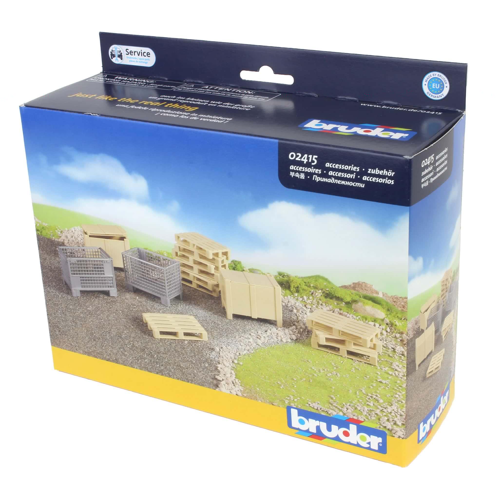 Bruder 1/16 Logistics Set with Pallets, Warehouse and Trailer Bins, and Forklift Crates 02415