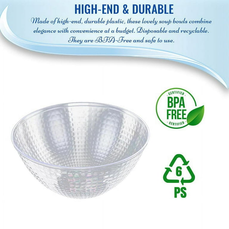 96 oz. Clear Diamond Design Round Disposable Plastic Bowls (24 Bowls)