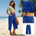 thumbnail image 3 of Wide Leg Pants for Women Casual Cotton Linen Capris Pants Elastic High Waisted Baggy Pant Summer Beach Trousers with Pockets, 3 of 9
