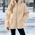 thumbnail image 5 of UTSJKR Women Soft Sherpa Fleece Teddy Coat High Stand Collar Full Zip Up Loose Casual Thick Warm Jacket with Side Pockets Beige S, 5 of 5