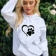 thumbnail image 3 of Sudaderas con capucha con estampado de pata de perro y corazón para mujer, sudaderas con capucha de manga larga informales, jerséis de talla grande, otoño e invierno, nuevo, 3 of 4