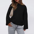 thumbnail image 5 of Womens Loose Round Neck Solid Color Bell Sleeve Long Sleeve Knitted Sweater Top for Fall Winter Bell Sleeve Trends,Black,M, 5 of 6