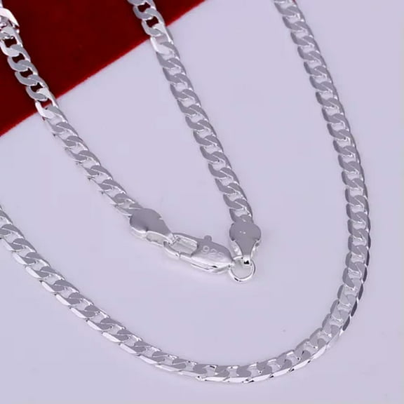 EOEMY 2Pcs 925 Sterling Silver Jewelry Flat Full Sideways Chain Necklace 4mm N132-22 Inch