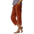 thumbnail image 3 of yunLCZ Women's Casual Plus Size Pants Women Fashion Solid Color Cotton Elastic Long Pants Beach Leisure Trousers Linen Casual Lounge Sweatpants, 3 of 3
