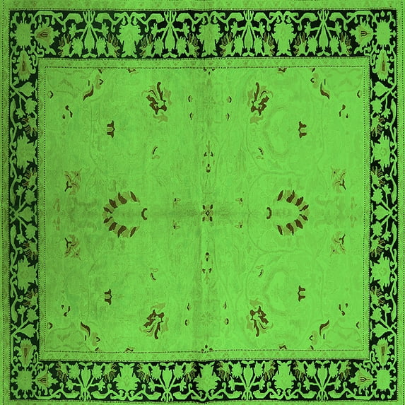 Ahgly Company Indoor Square Oriental Green Industrial Area Rugs, 4' Square