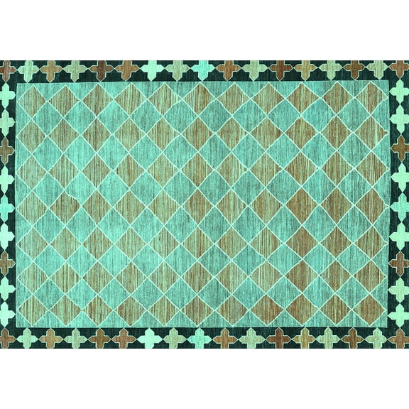 Ahgly Company Machine Washable Indoor Rectangle Southwestern Turquoise Blue Country Area Rugs, 5' x 7'