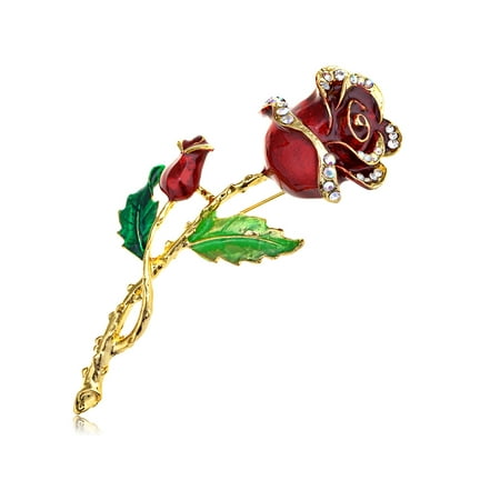 - Gold Tone Ruby Enamel Painted Rhinestone Magical Beast Beauty Rose Pin Brooch