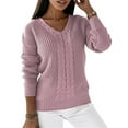 thumbnail image 1 of Noilla Women Jumper Tops Long Sleeve Sweater Winter Warm Pullover Ladies Cozy Knitted Sweaters V Neck Pink L, 1 of 8