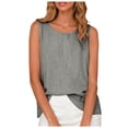 thumbnail image 4 of YWIYIUD Women Cotton Linen Sleeveless Tank Top Breathable Crew Neck Asymmetrical Front Hem Loose Fit Boho Casual Blouse Vest for Ladies Vacation Daily Trendy Boho Sleeveless Tank Tops Grey XXXXL, 4 of 5