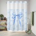 thumbnail image 6 of No Hook Shower Curtain, Cute Bow Shower Curtains for Bathroom with See Through Top Window, Blue Bowknot Minimalist Solid Color Waterproof & Washable Bath Curtain Stall 48"x72", 6 of 9