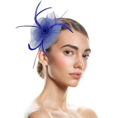 Kelon Women Fascinator Headband Mesh Flower Decor Pillbox Hat Elegant Hair Clip Headwear for Wedding Tea Party Cocktail Church One Size Heardband