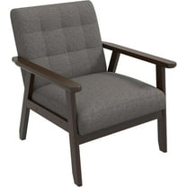 Westice Accent Chair 1PC, Mid-Century Modern Living Room Chairs with Solid Wood Frame & Soft Thicken Cushion, Upholstered Arm Reading Chair for Bedroom, Balcony, Grey Linen Fabric & Black Legs