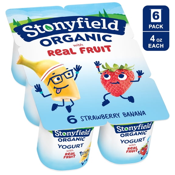 Stonyfield Organic Kids Whole Milk Yogurt Cups, Strawberry Banana, 4 oz., 6 Count