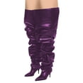 thumbnail image 4 of FSJ Women Comfortable Thigh High Boots Wrinkled Over the Knee Pull On Long Boot Pointed Closed Toe Stiletto High Heel Fashion Party Dress Shoes Size 9.5 Purple, 4 of 4