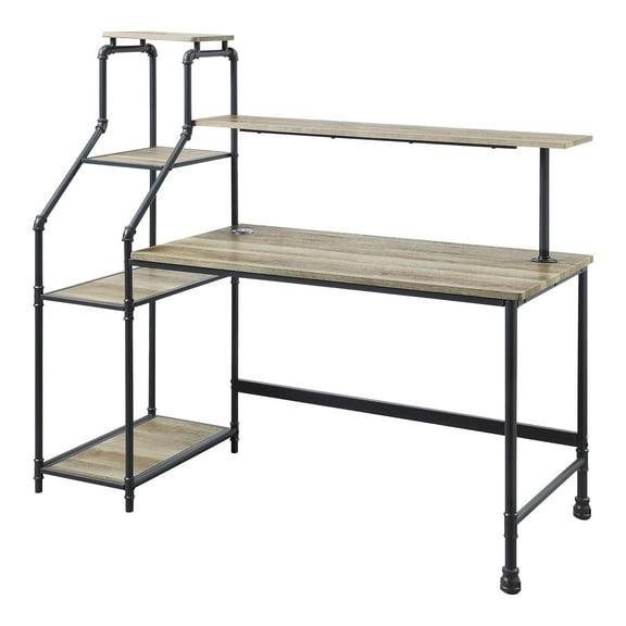 Furniture of America Landon Black Metal Desk with Reversible Bookcase