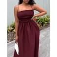 thumbnail image 5 of Maroon Womens Smocked Spaghetti Strap Tube Top Maxi Dress, 5 of 6