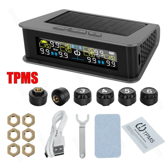 RV Tire Pressure Monitoring System, Tire Pressure Monitor with Solar Charge, TPMS with 6 Sensors & 6 Alarm Modes, T15 TPMS 2025 Updated Color LCD Display,0~9.9BAR, 144PSI for RV/Trailer/Truck