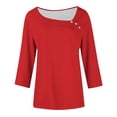 thumbnail image 7 of Mifsaly Plus Size Blouses for Women 3/4 Sleeve Square Neck Cotton Tops Button Decoration Lightweight Breathable Oversized Tshirts Summer Casual Work Office Outfits L, 7 of 7