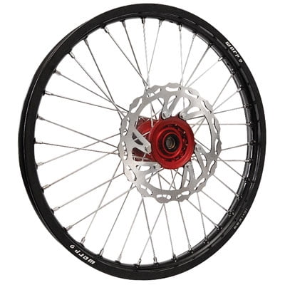 Warp 9 Complete Wheel Kit - Front 21 x 1.60 Black Rim/Red Hub/Silver Spokes and Nipples for Honda CRF450X 2012-2017