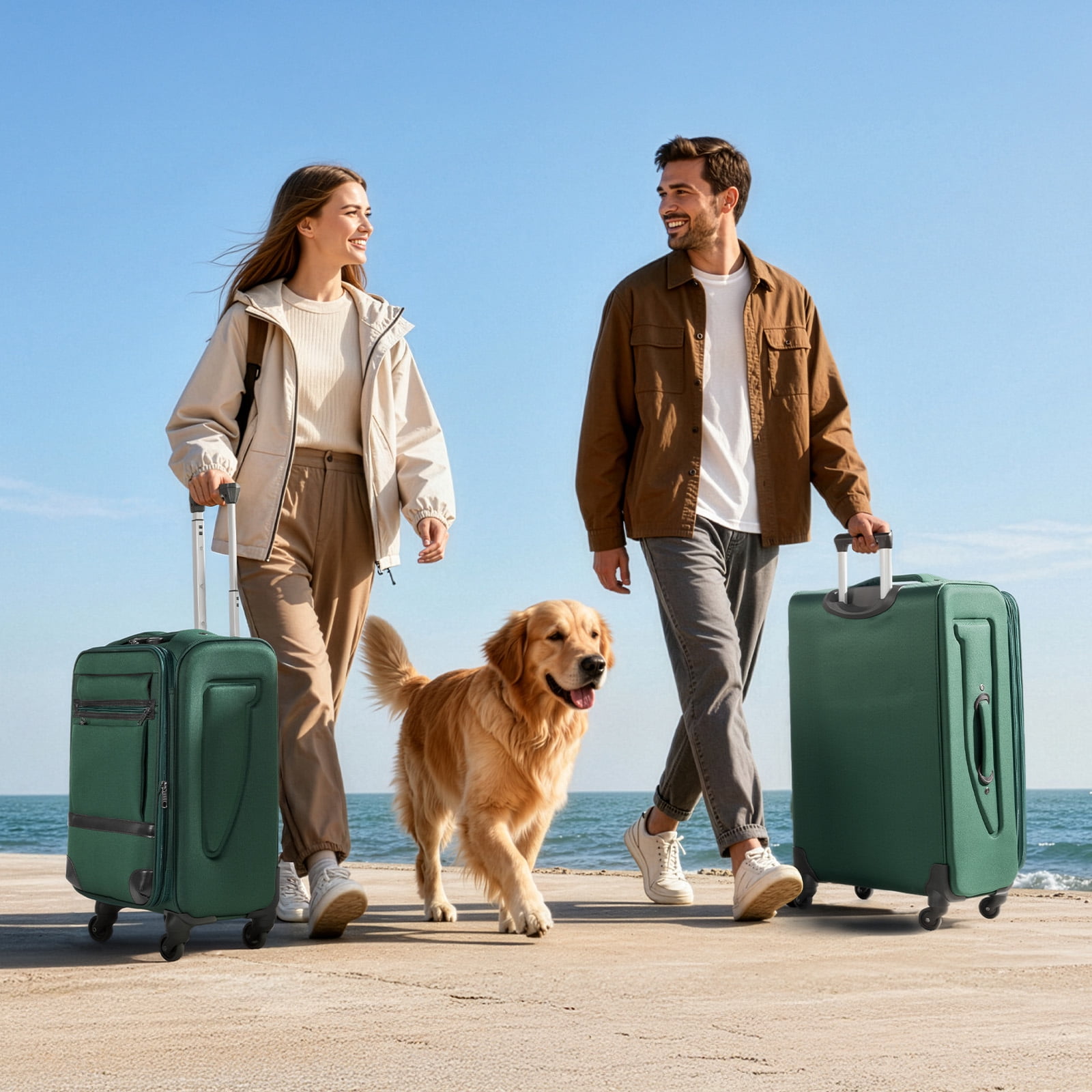 Ktaxon 3-Piece Softside Luggage Set With 8 Set Pcaking Cube TSA Lock, 360° Spinner Wheels Green