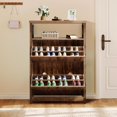 thumbnail image 5 of DWVO Shoe Cabinet with 2 Flip Drawers & Open Shelves, Modern Entryway Shoe Rack, Tipping Bucket Shoe Storage Organizer for Entryway/Hallway/Closet, Brown, 5 of 12