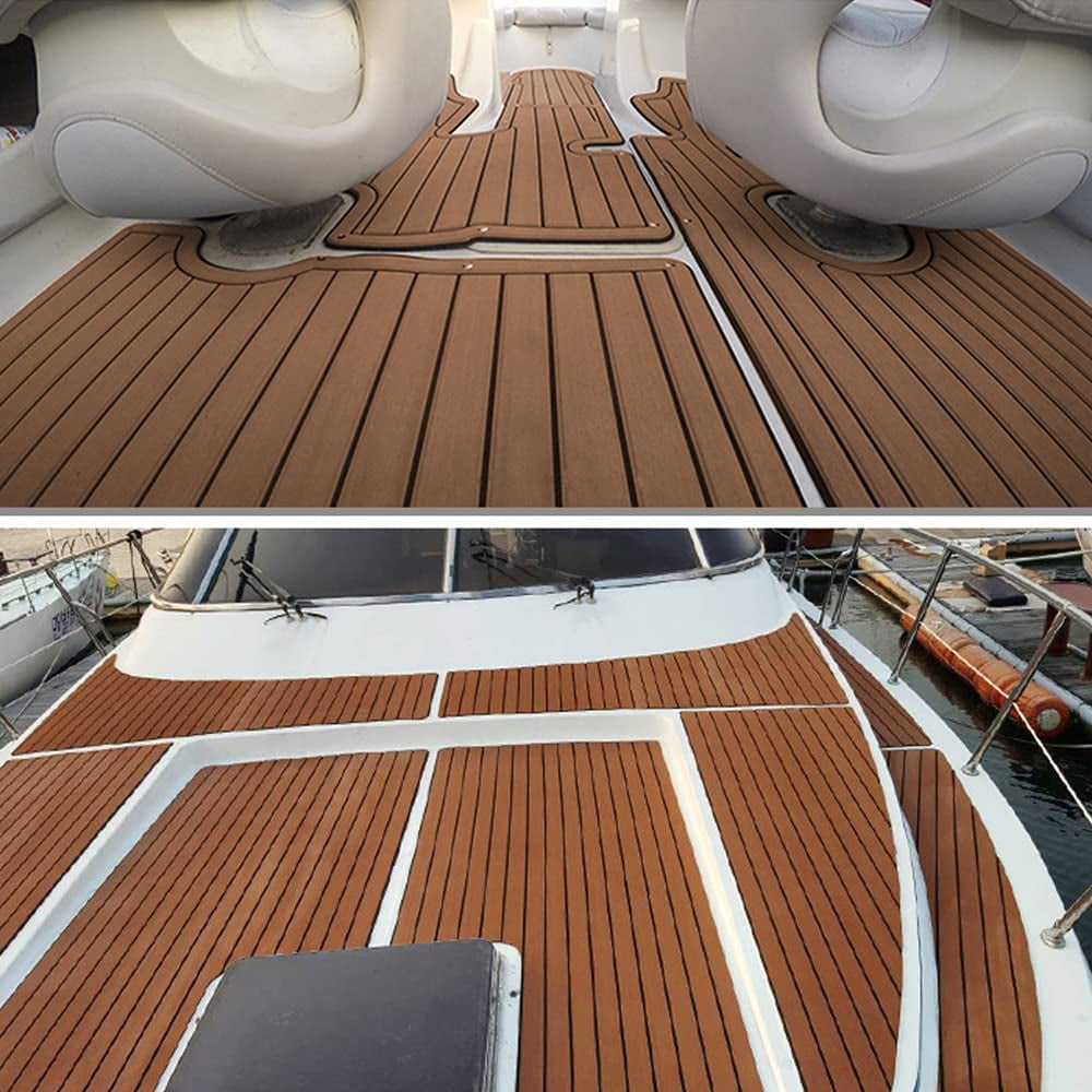 Miumaeov Boat Flooring EVA Foam Decking Sheet Faux Teak Marine Mat Marine  Carpet Cooler Tops Seating Non-Slip Self-Adhesive Flooring Material
