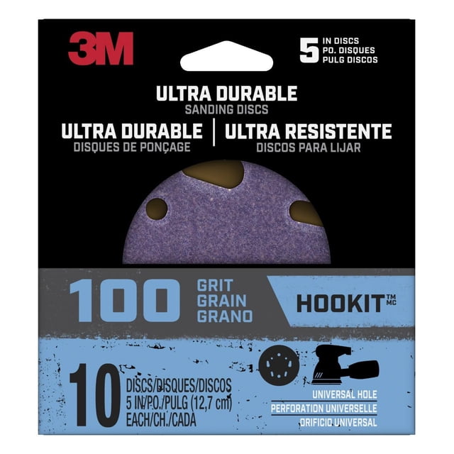 Discos de Lijado 3M Ultra Duraderos Grano 100 de 5 pulgadas Paquete de 10