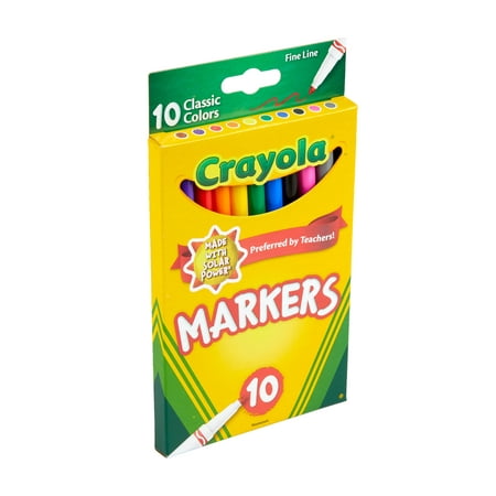 Crayola Fine Line Markers, Classic Colors, 10 Count, Back to School Supplies for Kids and Teachers, Classroom Essentials, Gifts, 3+