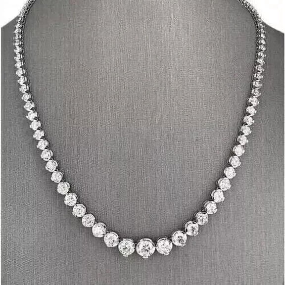 3MM 20Ct Round Cut Simulated Diamond Beautiful Women's Tennis Necklace FOR Women's 14K White Gold Plated Silver 18"
