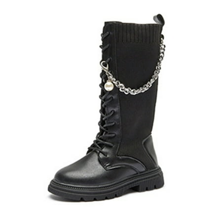 

GENILU Girls Non-Slip Slip Resistant Winter Shoes Platform High Calf Booties Outdoor Round Toe Boots Black 9C