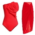 thumbnail image 1 of Conjunto de Falda de Dos Piezas de Decoración Floral sin Tirantes, Traje de Baño de Color Sólido de Nylon con Sujetadores Acolchados para la Piscina, la Playa Y las Vacaciones de Verano, 1 of 7
