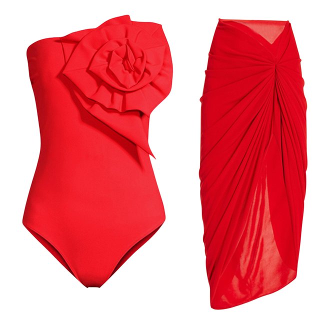 Conjunto de Falda de Dos Piezas de Decoración Floral sin Tirantes, Traje de Baño de Color Sólido de Nylon con Sujetadores Acolchados para la Piscina, la Playa Y las Vacaciones de Verano
