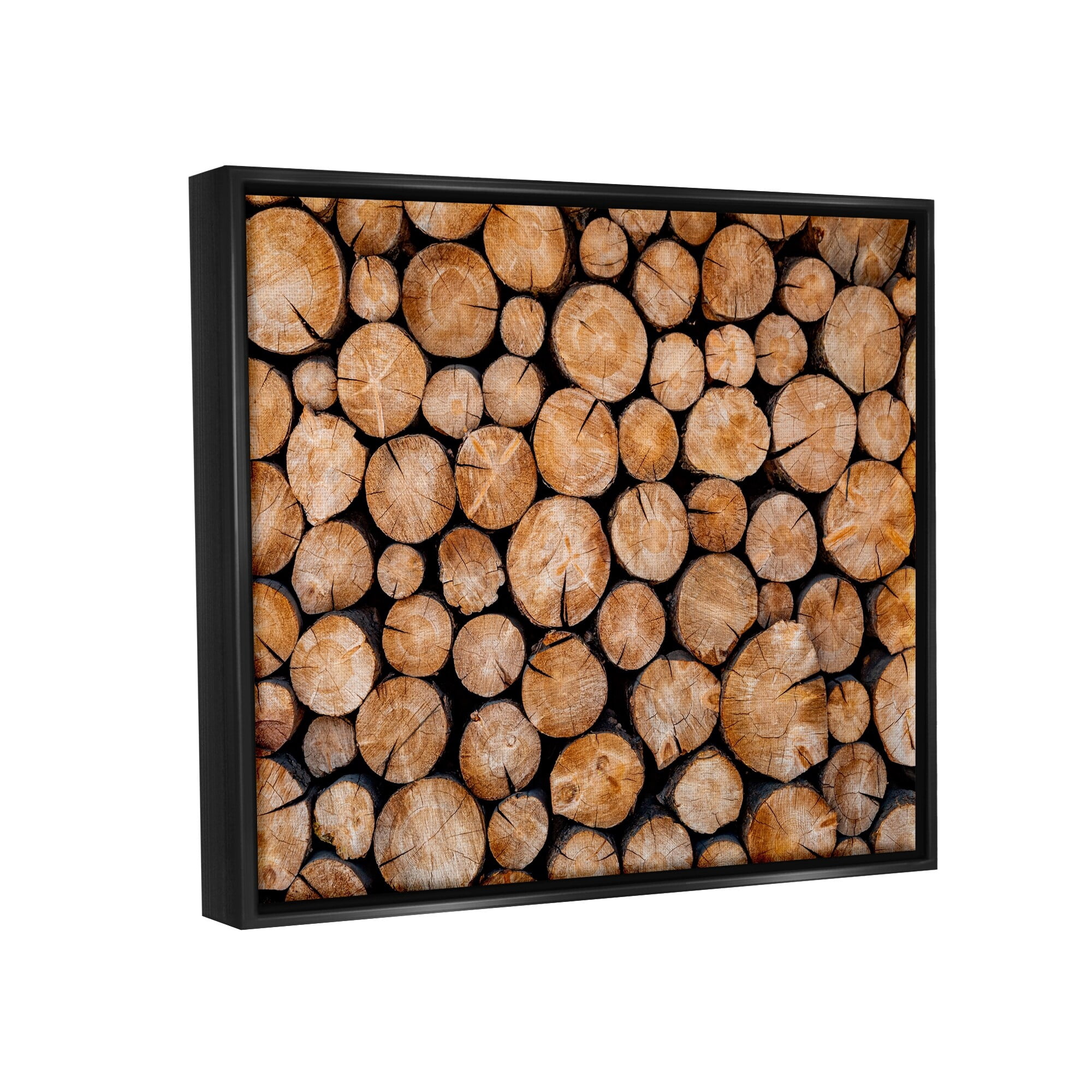 Stupell Industries Tree Logs Lumber Aerial View Modern Photography Photograph Jet Black Floating Framed Canvas Print Wall Art, Design by Jeff Poe Photography