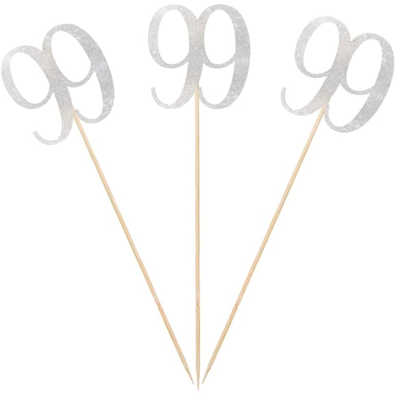 Silver Glitter 99th Birthday Centerpiece Sticks, 12-Pack Number 99 Table Topper Anniversary Party Decorations