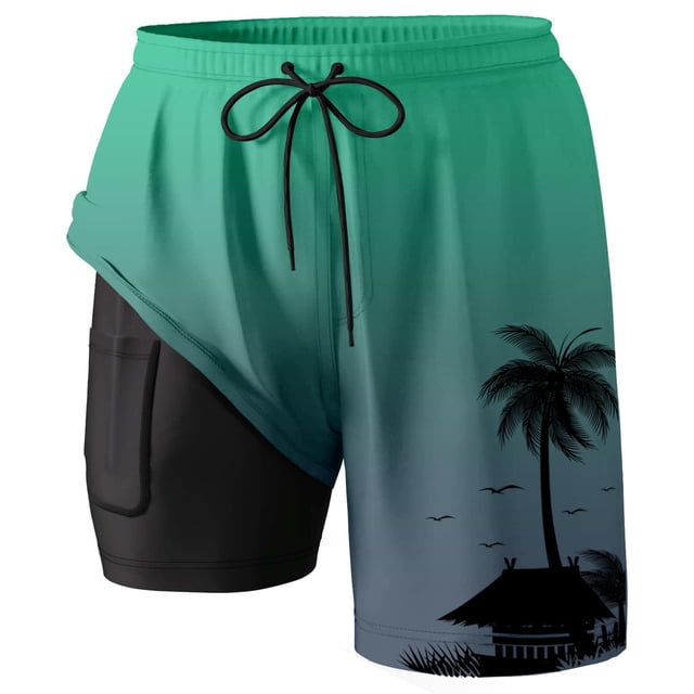 Shorts de Bain avec Doublure de Compression et Poches Homme Vert TTTTG