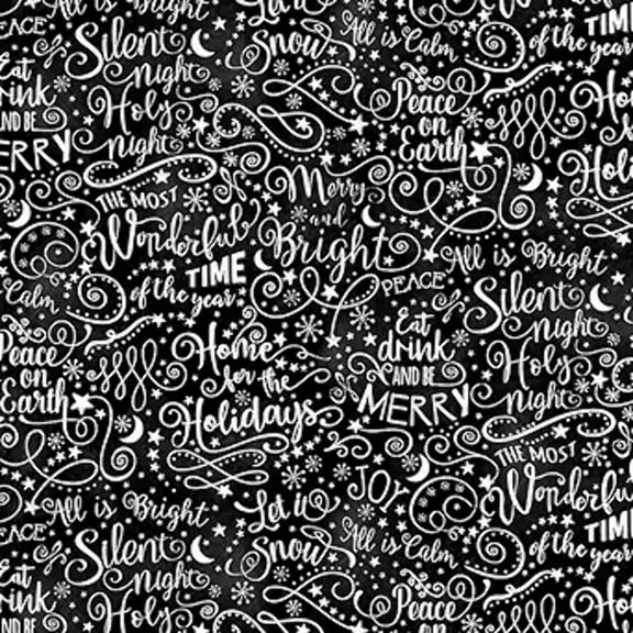 Silent Night Holy Night C8465 Black Words Cotton Fabric